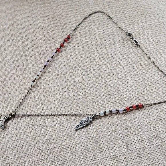 Vintage Necklace Brown Tone Chain Red Faux Stone Pendant Fashion Jewelry - Picture 5 of 10